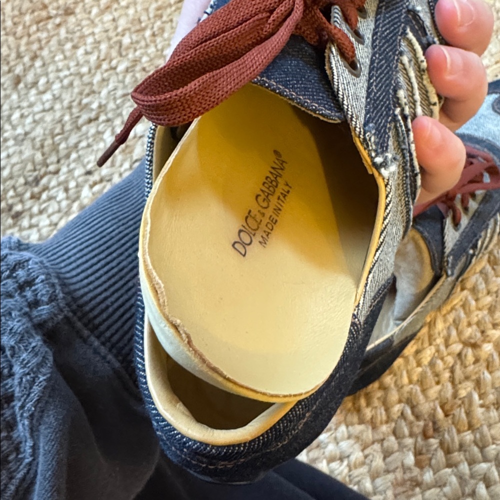 Dolce & Gabbana Denim Athletic Sneakers with Brown Laces - Picture 7 of 11